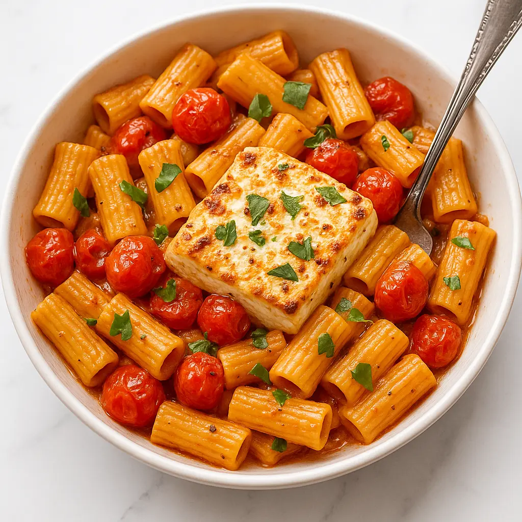 Baked Feta Pasta with Cherry Tomatoes and Fresh Basil