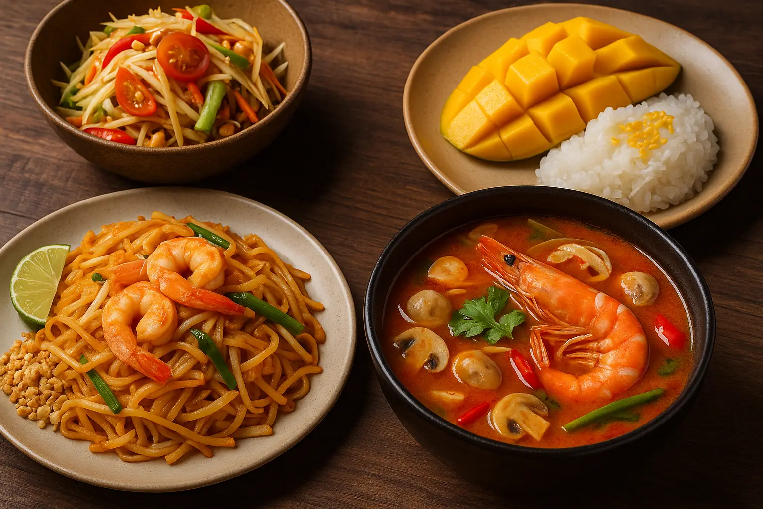classic-thai-meal-pad-thai-tom-yum-som-tum-mango-rice.
