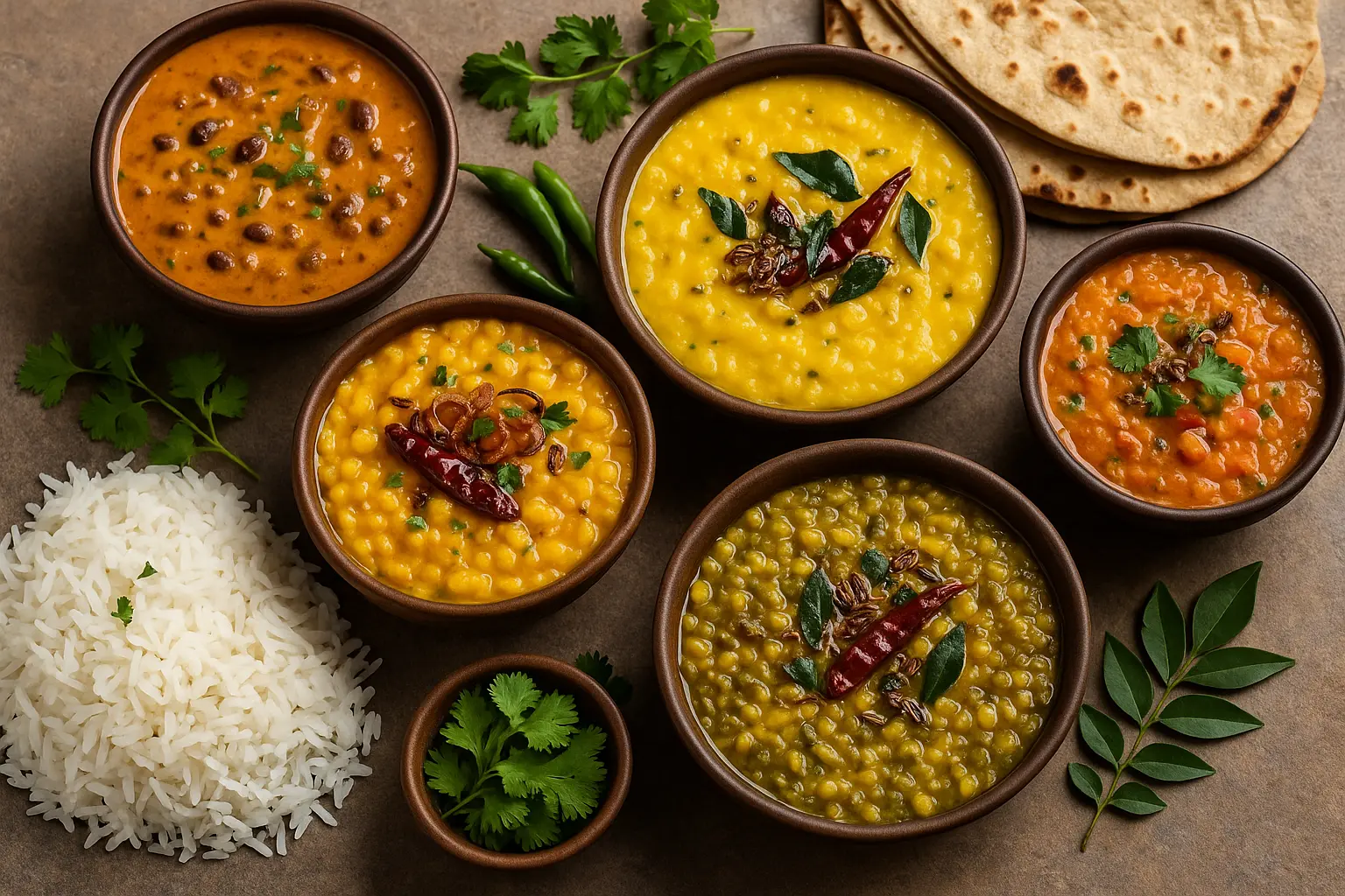 comforting-indian-dal-varieties-with-rice-roti