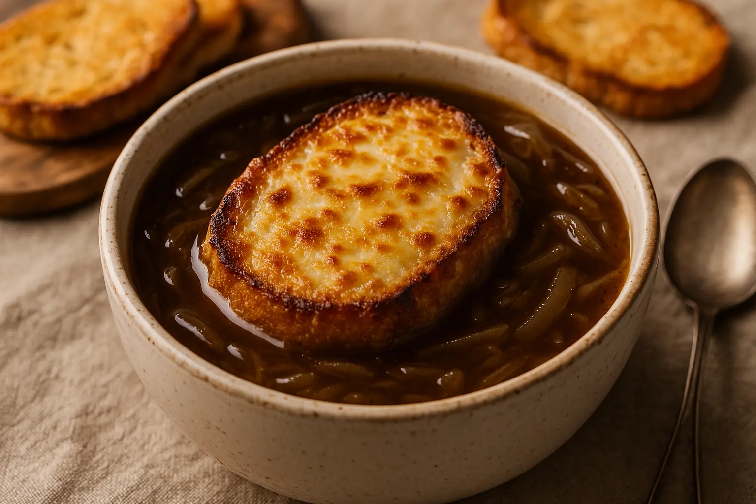 Classic French Onion Soup with a Cheesy Crust