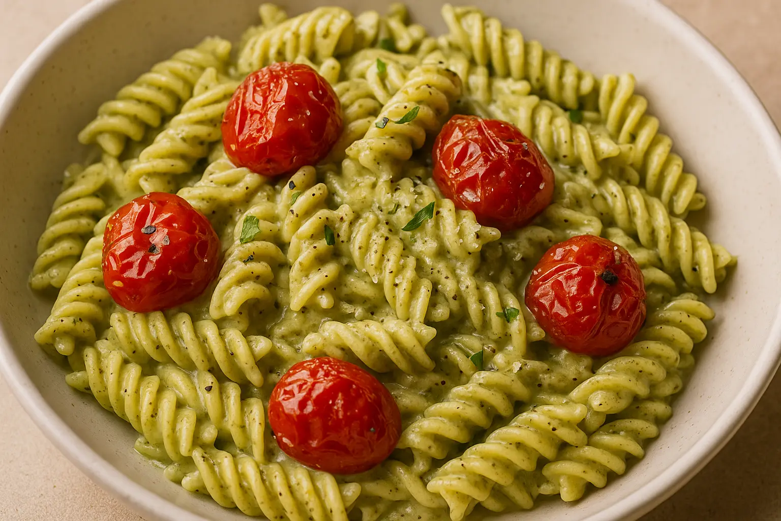 Creamy Pesto Pasta with Roasted Cherry Tomatoes