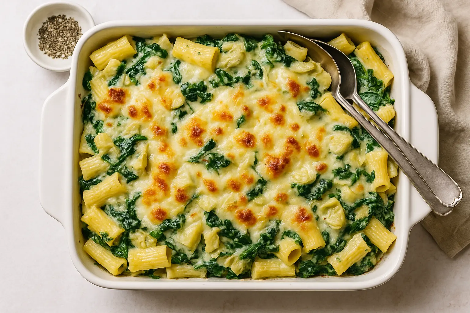 Creamy Spinach Artichoke Pasta Bake
