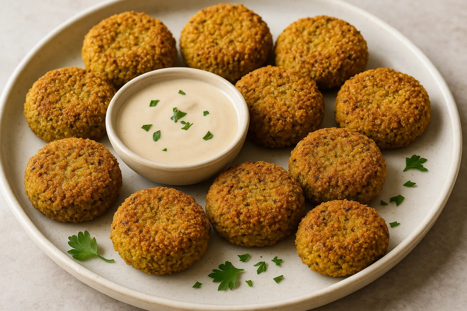 Crispy Baked Falafel with Tahini Sauce