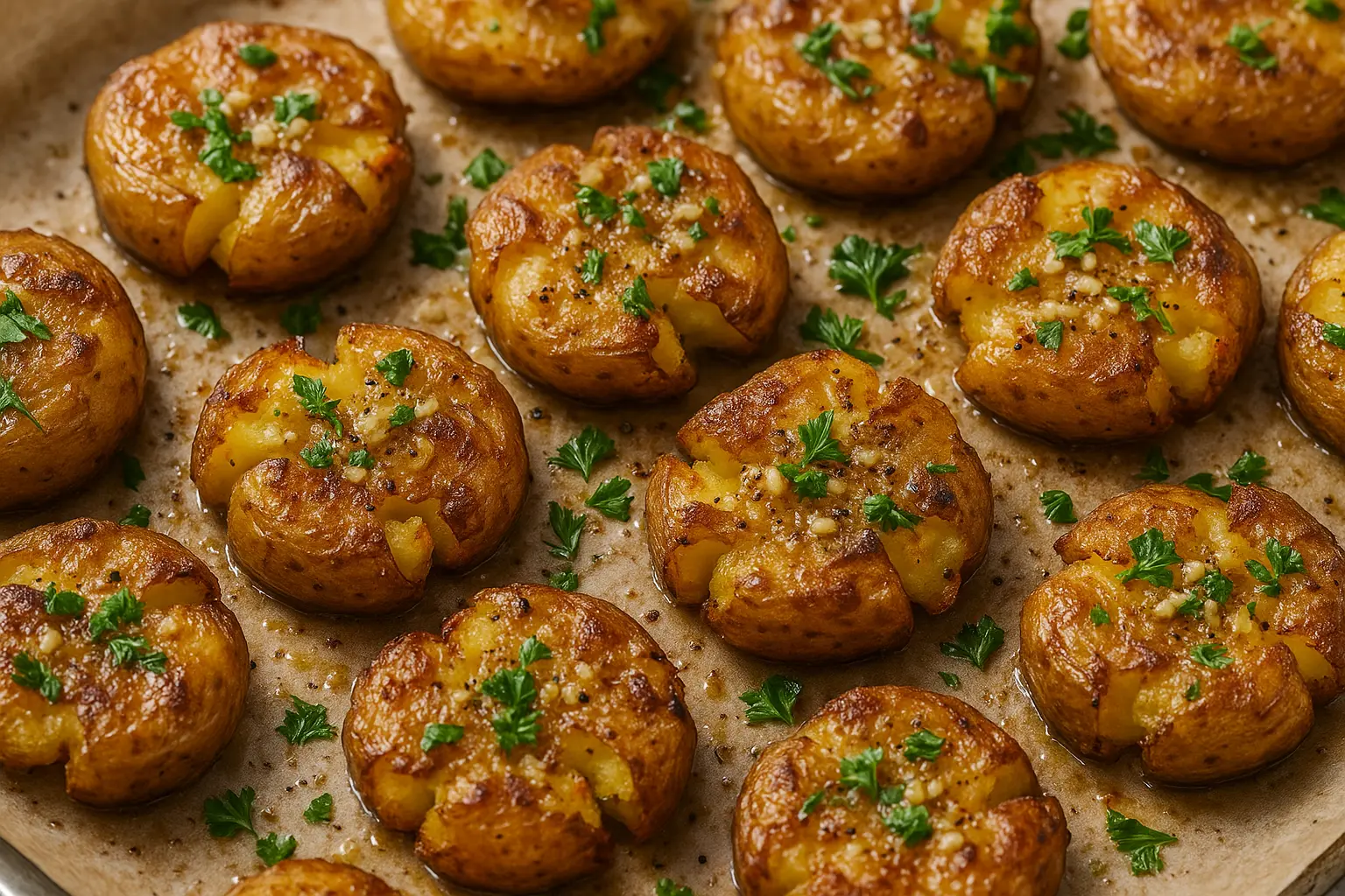 Crispy Smashed Potatoes with Garlic Butter