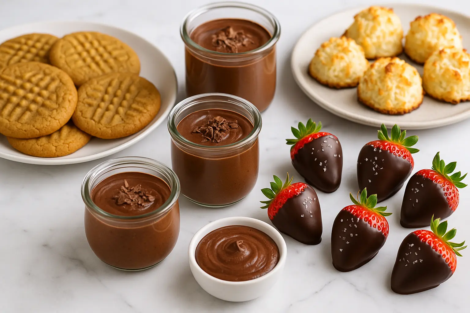 five-ingredient-dessert-ideas-chocolate-mousse-cookies-strawberries