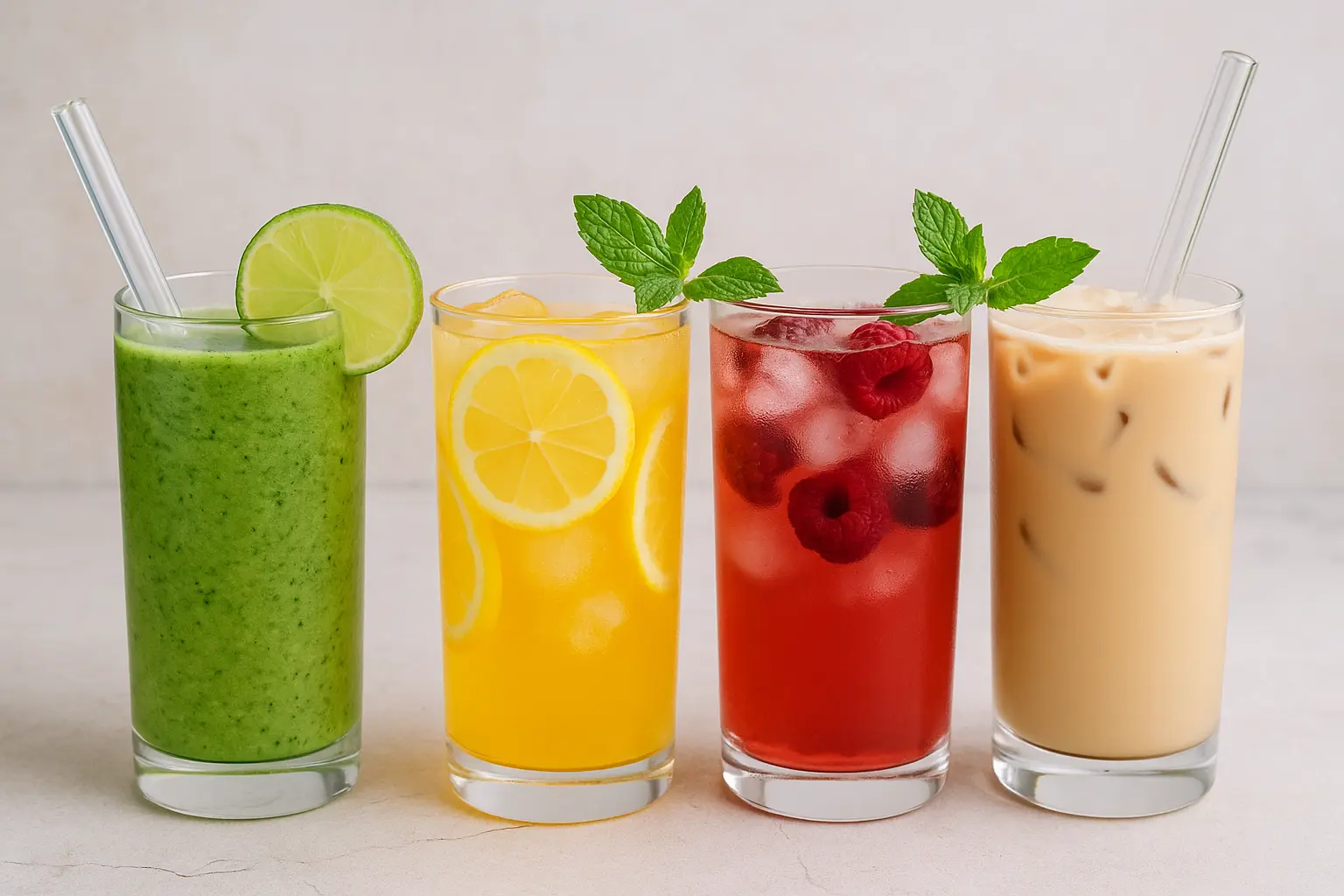 healthy-summer-cold-beverages-fruit-smoothies-iced-tea