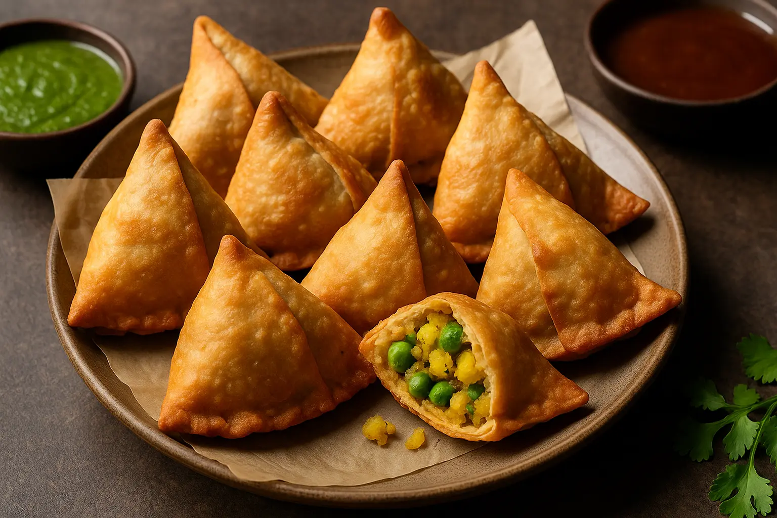 homemade-vegetarian-samosas-with-chutney