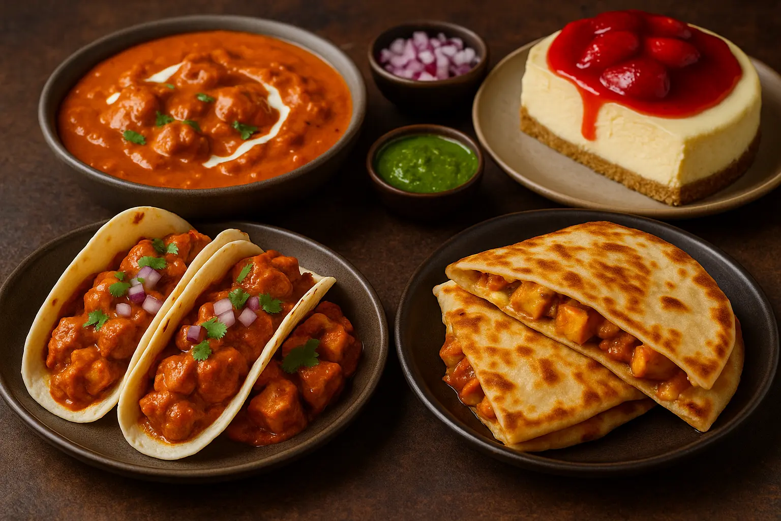 indian-fusion-recipes-butter-chicken-tacos-paneer-quesadillas-cheesecake.