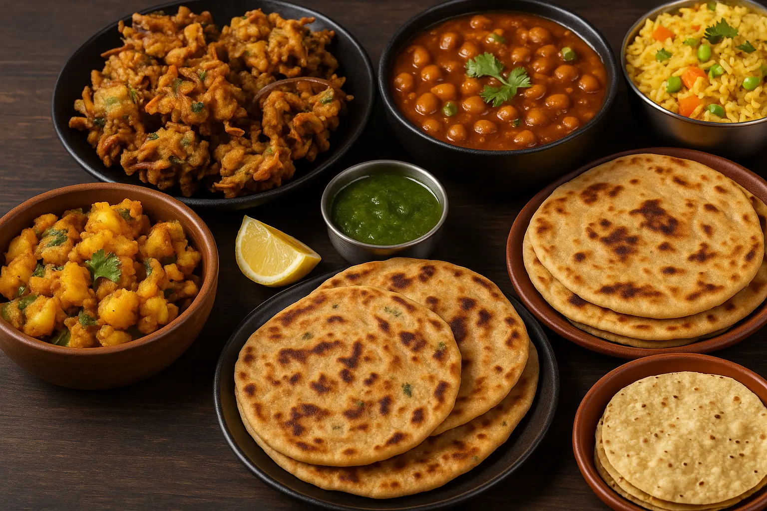 indian-street-food-paratha-pakora-chole-bhature-homemade