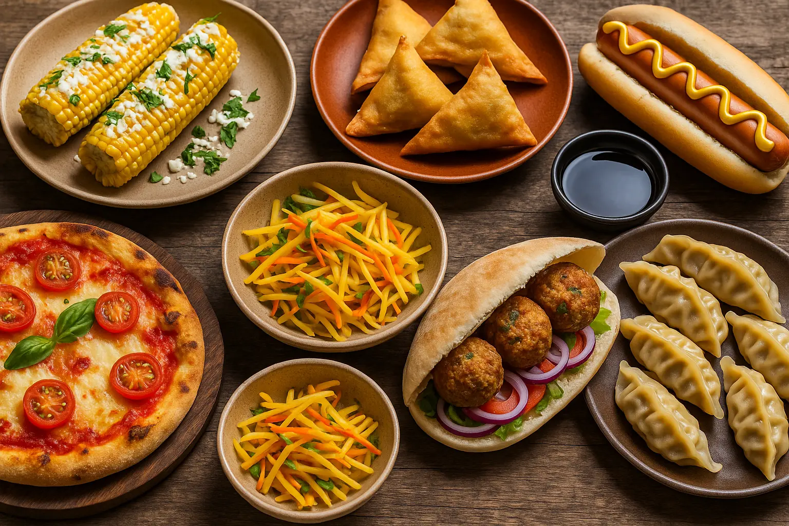 international-street-food-variety-on-rustic-table