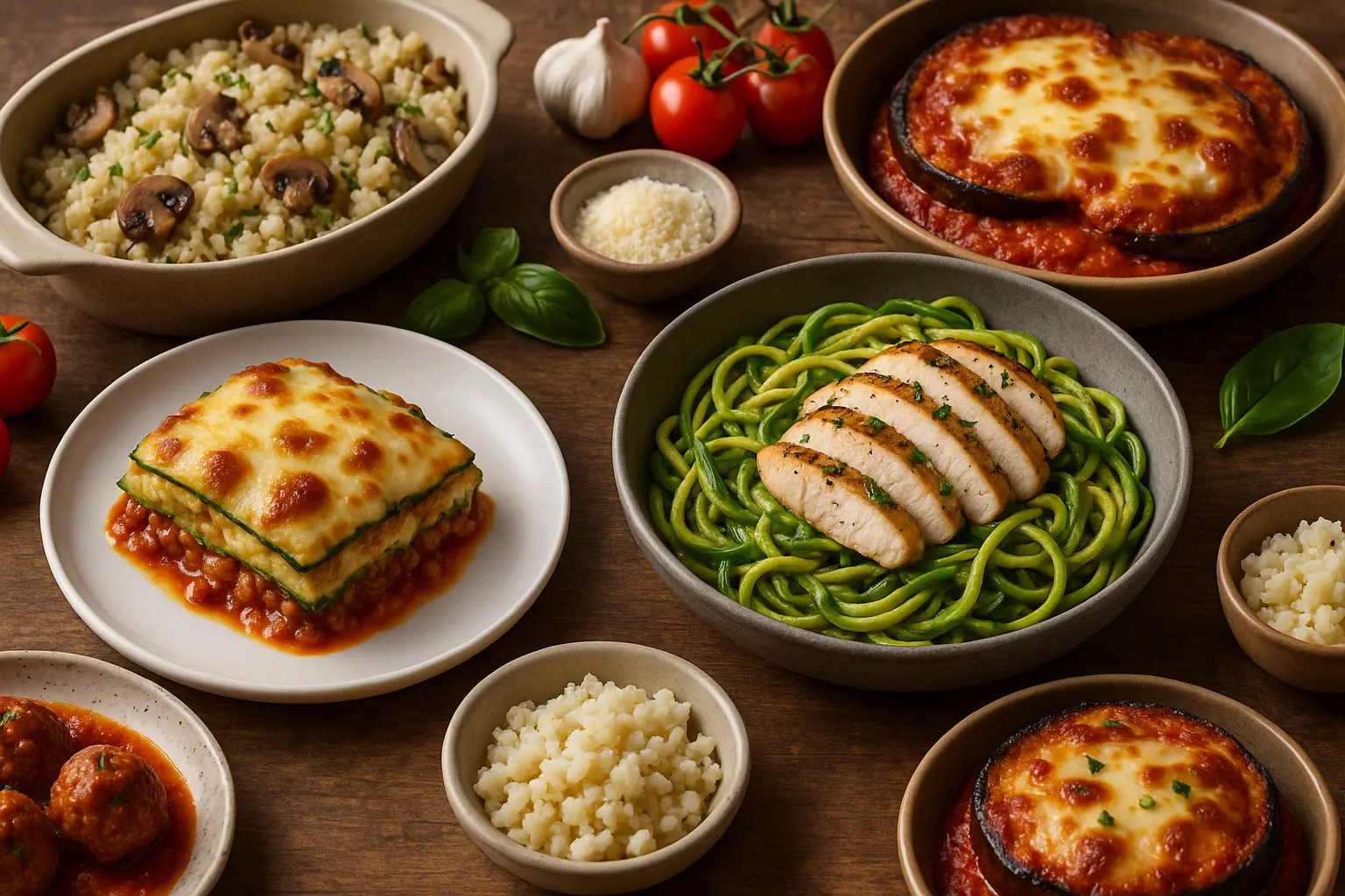 low-carb-italian-dishes-zucchini-lasagna-cauliflower-risotto.-1