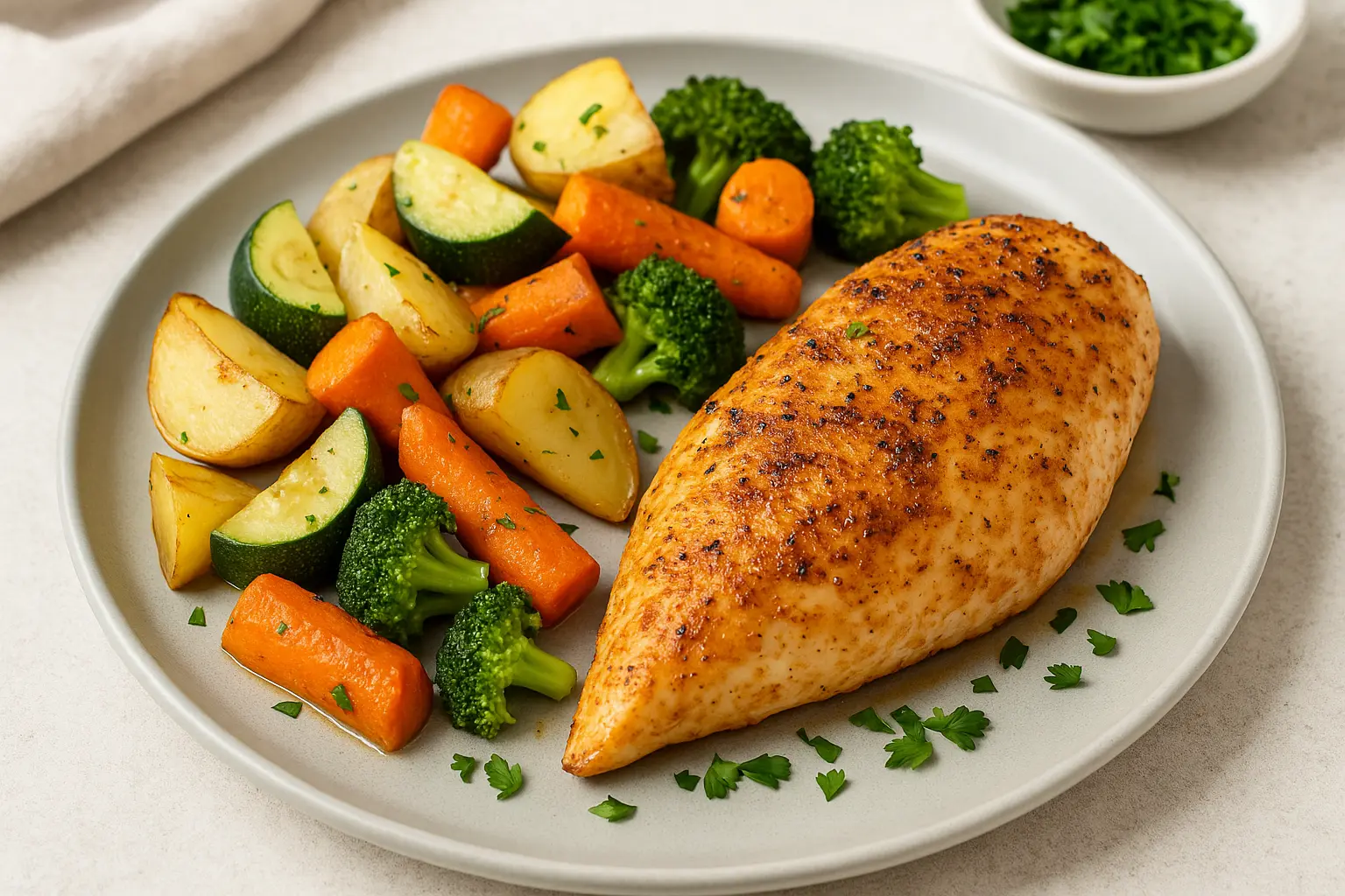 low-fodmap-roast-chicken-with-vegetables-dinner-plate