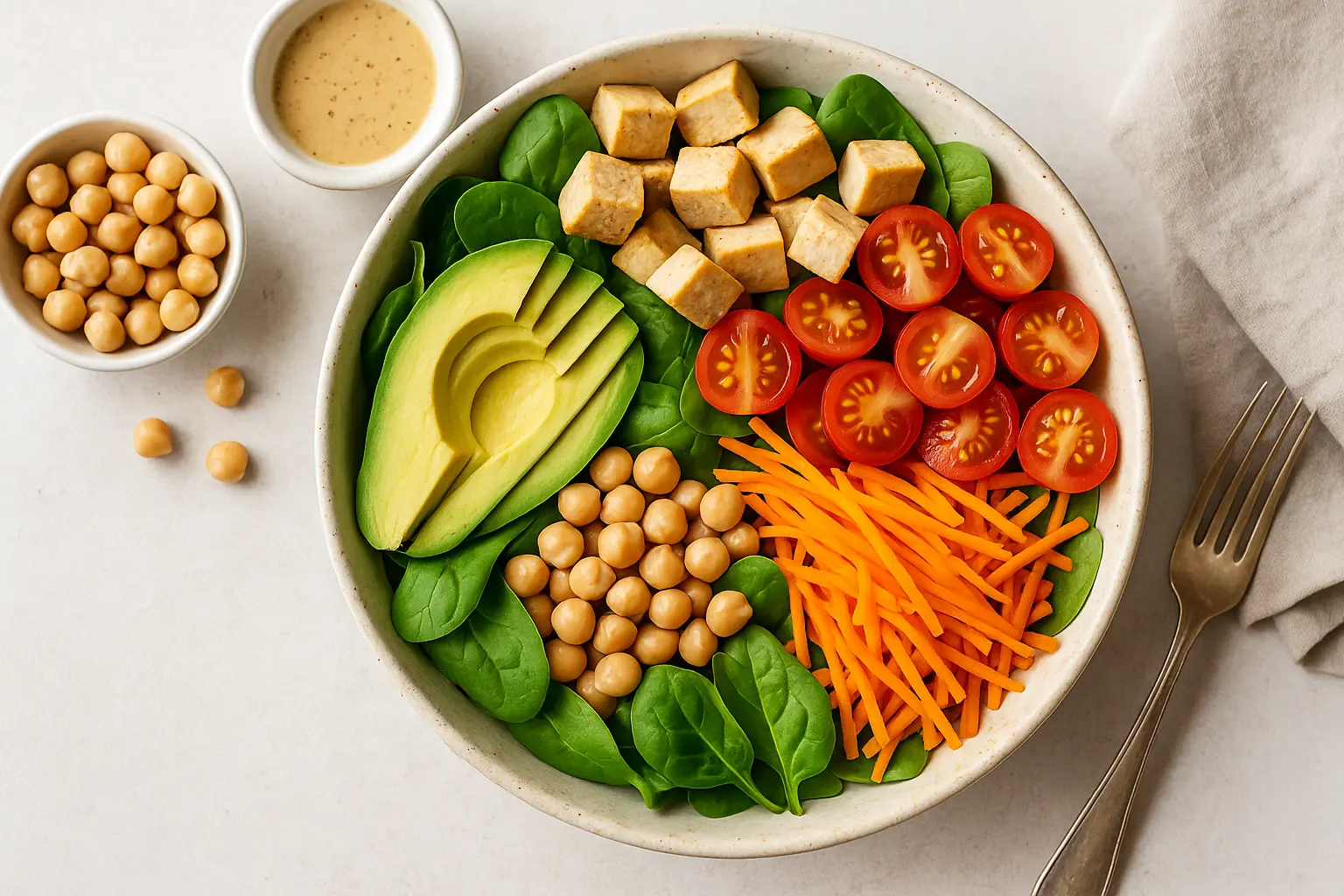 no-cook-vegan-salad-avocado-tofu-chickpea-bowl