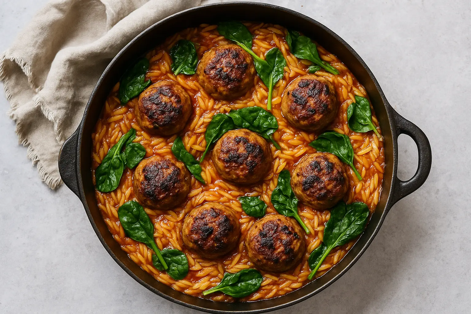 one-pan-meatball-orzo-spinach-recipe