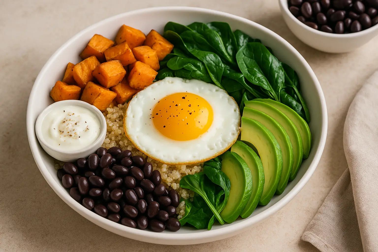 protein-packed-breakfast-bowl-with-eggs-quinoa-avocado-spinach