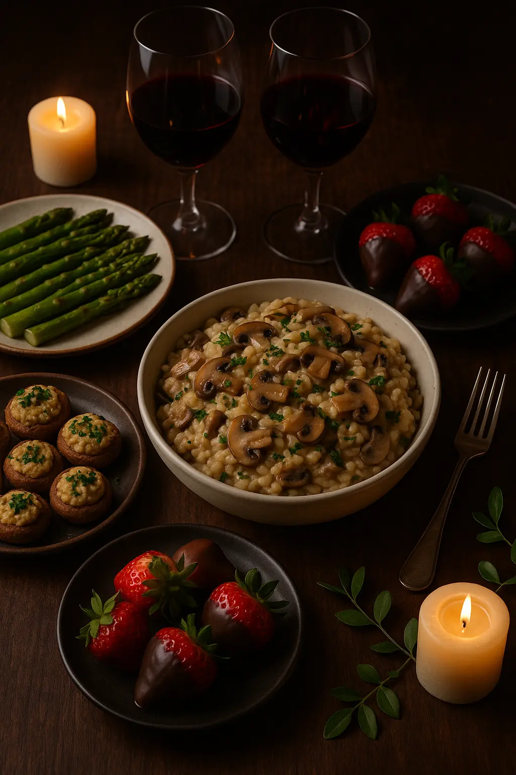 romantic-vegan-date-night-meal-risotto-strawberries.