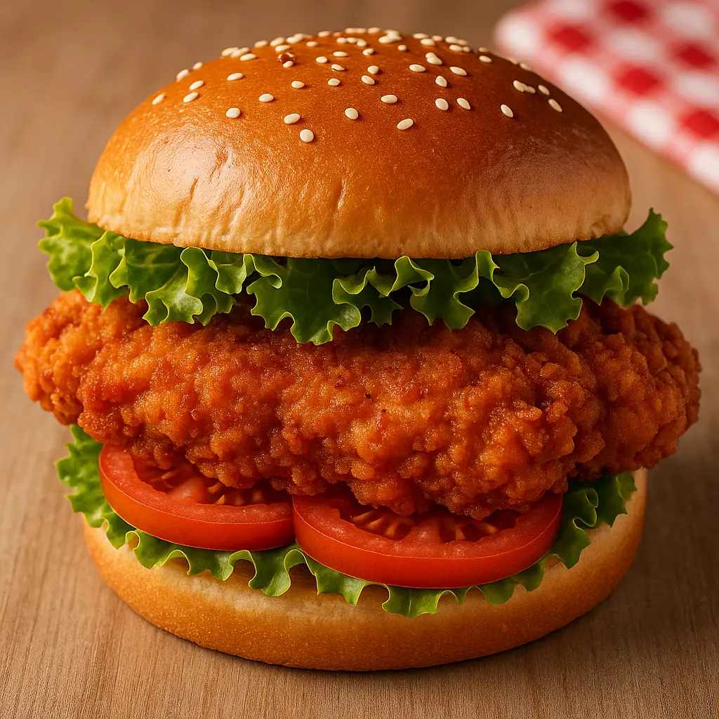 Crispy Spicy Chicken Sandwich with Lettuce and Tomato