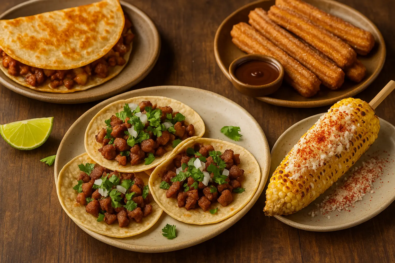 spicy-mexican-street-food-recipes-tacos-elote-churros-quesadilla