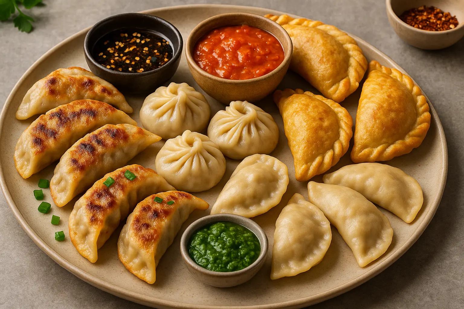 vegan-dumplings-global-flavors-platter