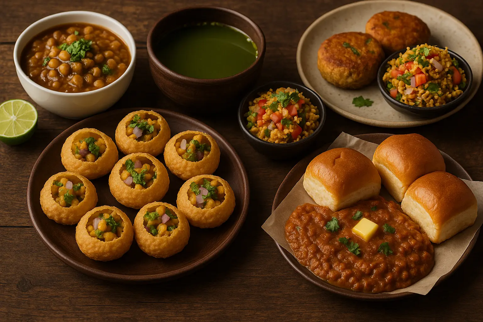 vegan-indian-street-food-platter-pav-bhaji-golgappa.
