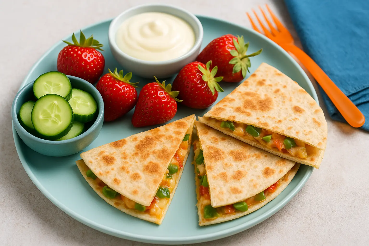 vegetable-quesadilla-kid-lunch-healthy-snack-plate