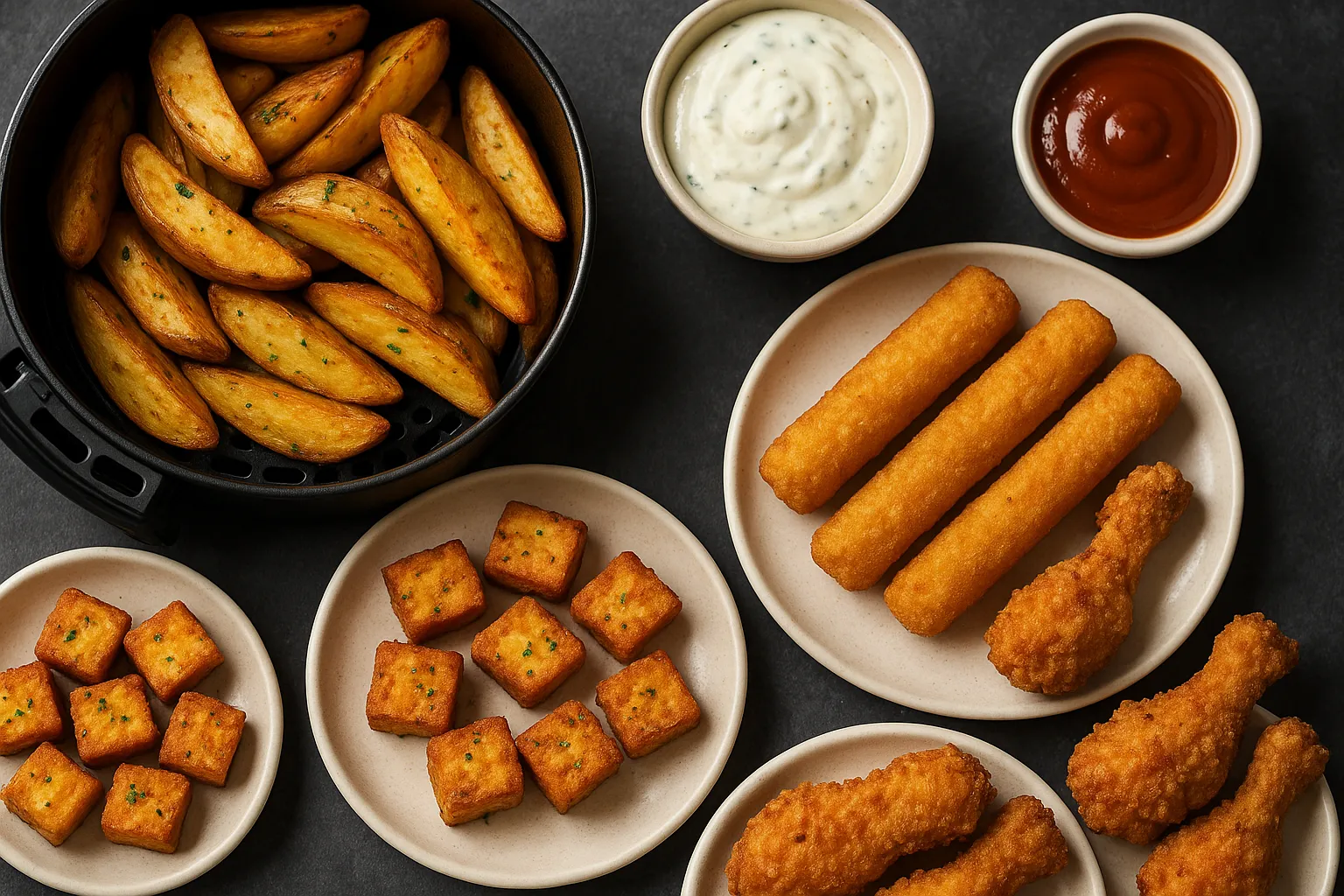 crispy-air-fryer-snacks-potato-wedges-tofu-chicken
