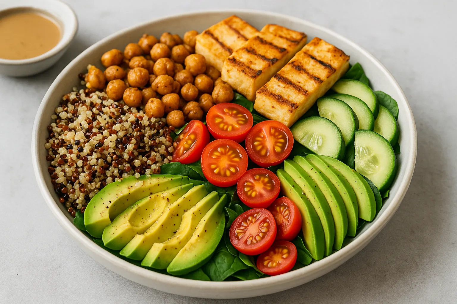 high-protein-vegetarian-buddha-bowl-tofu-chickpeas-quinoa