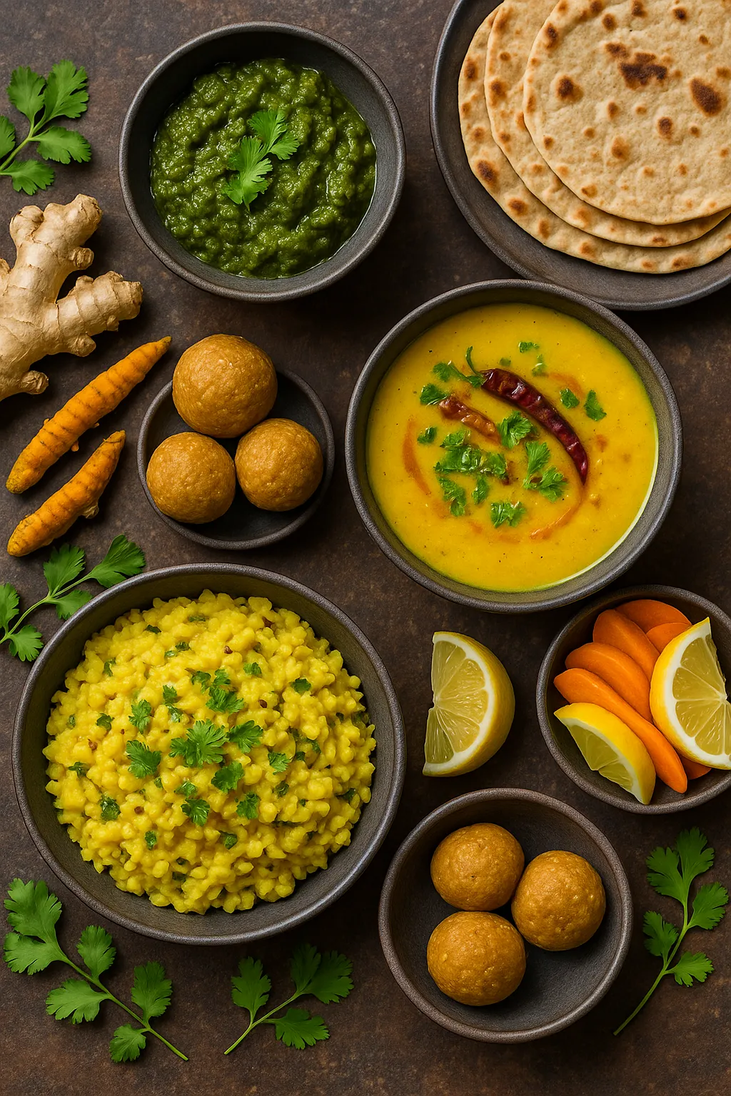 indian-ayurvedic-dinner-thali-kitchari-dal-roti-ladoo.