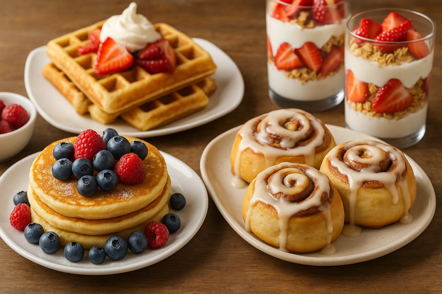 sweet-breakfast-parfaits-waffles-cinnamon-rolls
